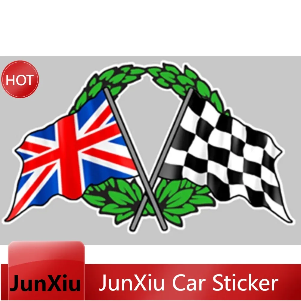 Vinyl Decal UK Great Britain Flag Checkered Laurel Racing For Car Window Fade Resistant Weatherproof Window Stickers