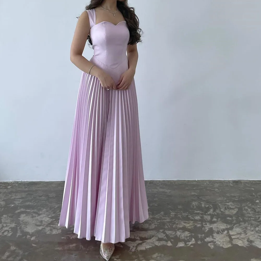 

Customized A-line Evening Dresses Ankle-length Square Collar Sleeveless Prom Gown Simple Fashion Draped Casual Party Gown