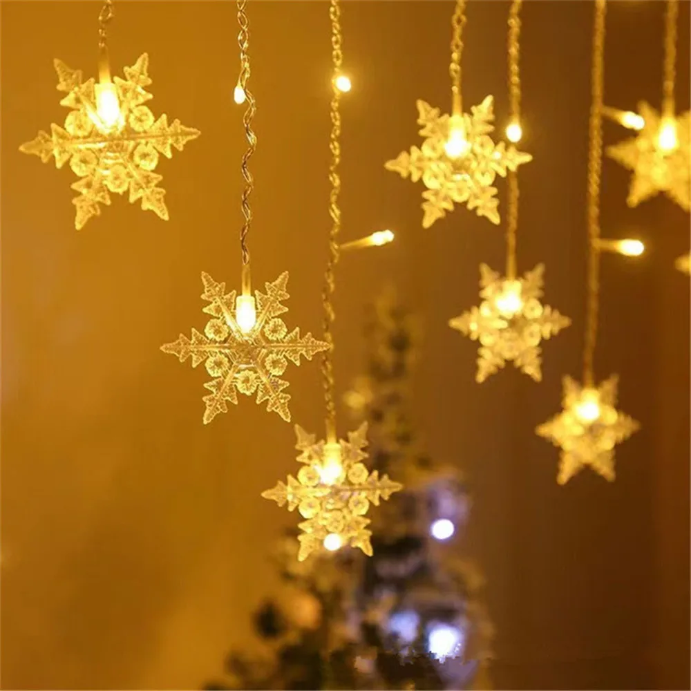 EU Plug LED Snowflake Curtain Icicle Fairy String Lights Christmas Lights Garland Outdoor Light for Home Garden Party Decoration image 4