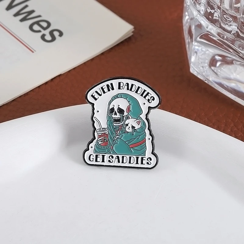 الهيكل العظمي الصحة العقلية المينا دبابيس حتى Baddies الحصول على دبابيس Saddies على ظهره قبعة شارة التلبيب اكسسوارات هدية للأصدقاء