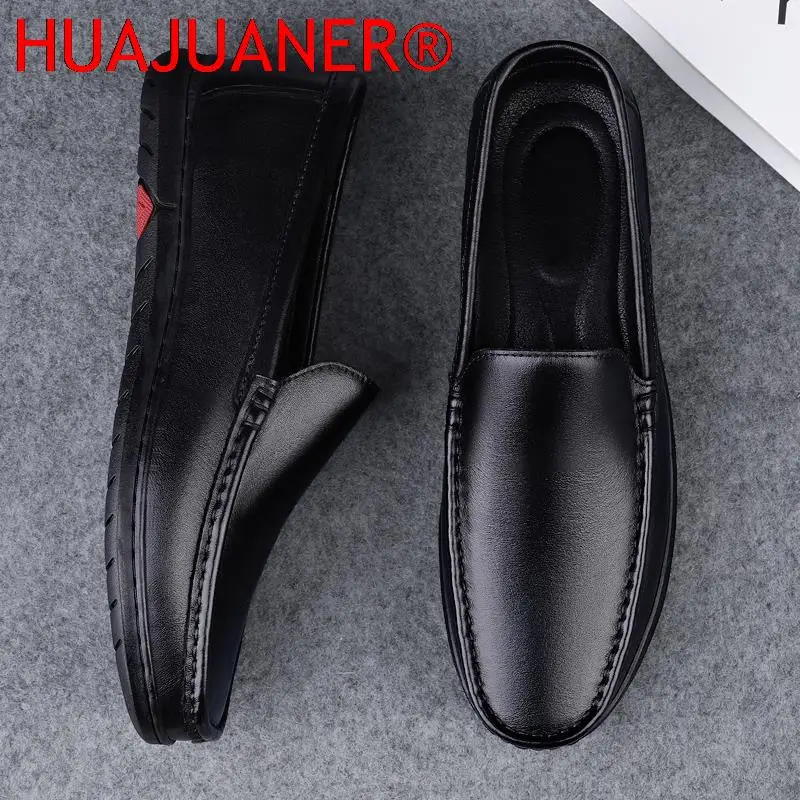 Fashion Men Casual Leather Shoes All-Match Soft Bottom Slip on Driving Lazy Shoes Mens Driving Shoes Spring Summer Moccasins