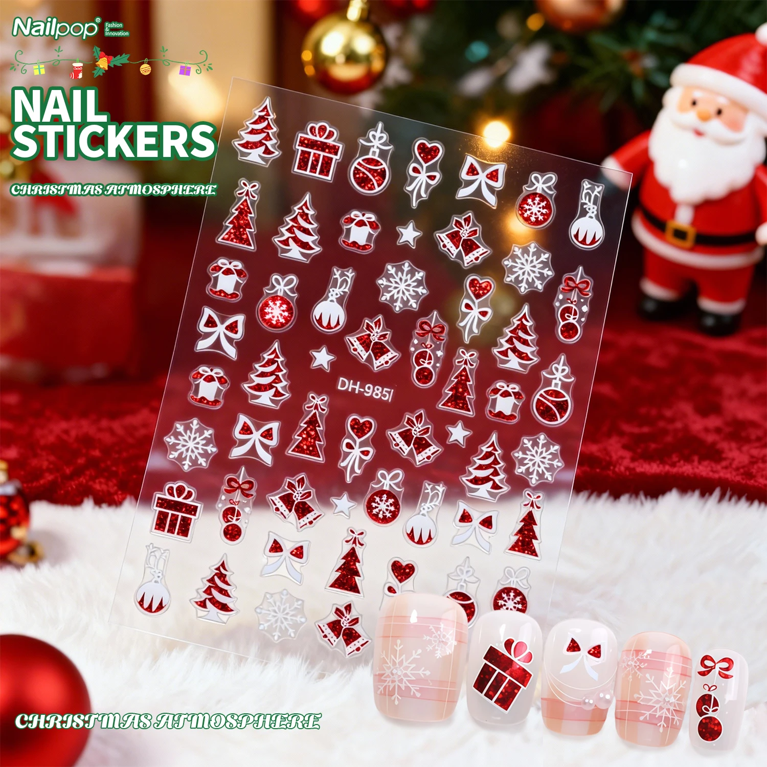 NAILPOP ملصقات الأظافر عيد الميلاد مسمار ملصقات فنية عطلة لتقوم بها بنفسك مسمار الفن الديكور القلب القوس سهلة تطبيق المواد الآمنة الكمال 1 قطعة #3