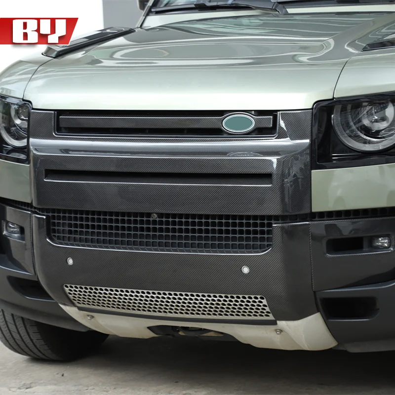 

Real carbon fiber For Land Rover Defender 90 110 130 20-2025 Car Front Bumper Grille Trim Cover Sticker Car Exterior Accessories