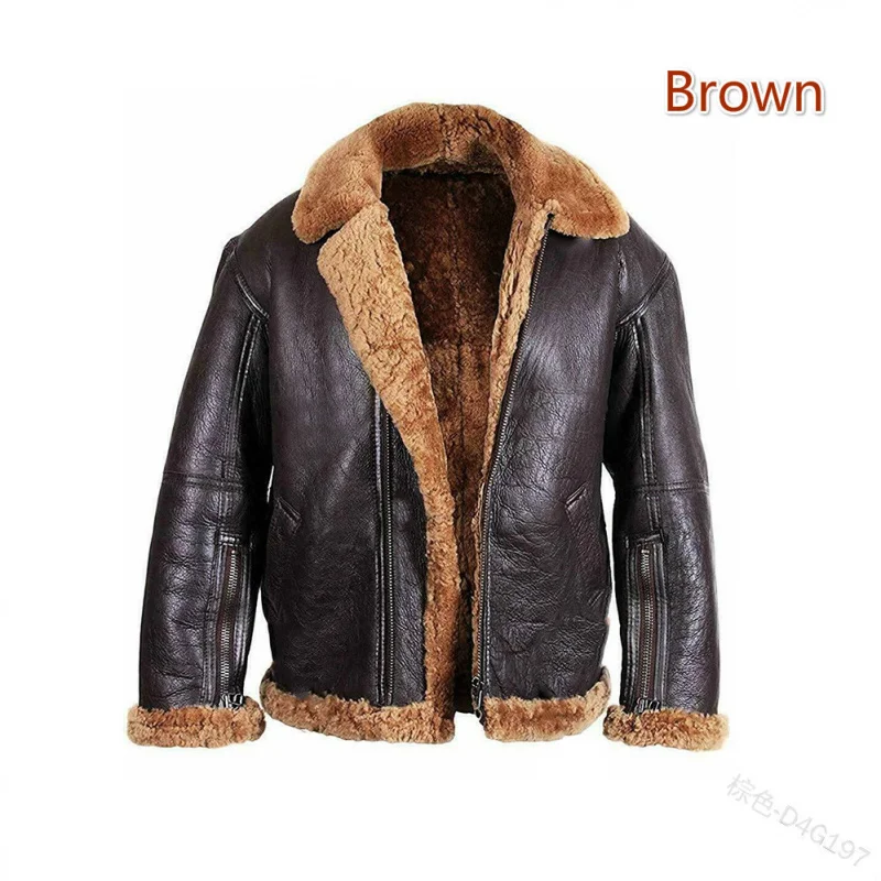 Original Ecological Ethnic StylePUFleece-lined Men's Leather Coat Nordic Winter Padded Lapel Zipper Snow Leather Coat Men