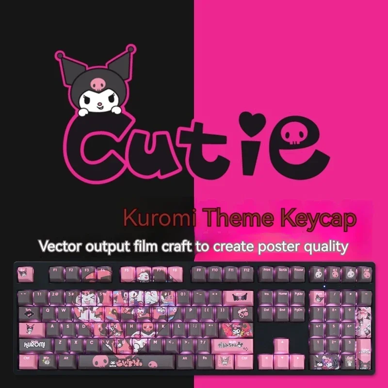 New Kawaii Sanrio Kuromi Transparent Pbt Key Cap Kuromi Thermal Sublimation Lovely Sanrio Kuromi Cute Creative Original Keycaps