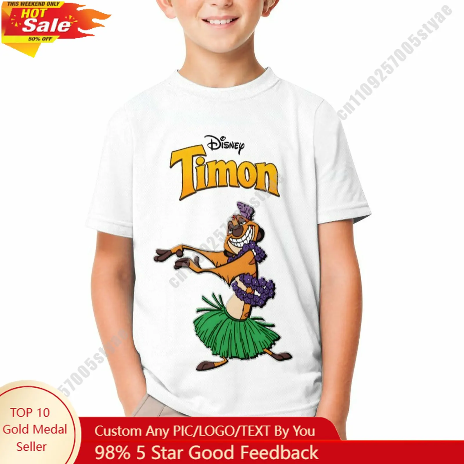 

Timon T Shirt Disney Boy Girl Custom Short Sleeve Top Breathable Soft Casual Cotton Print Summer Crew Neck Children Tee
