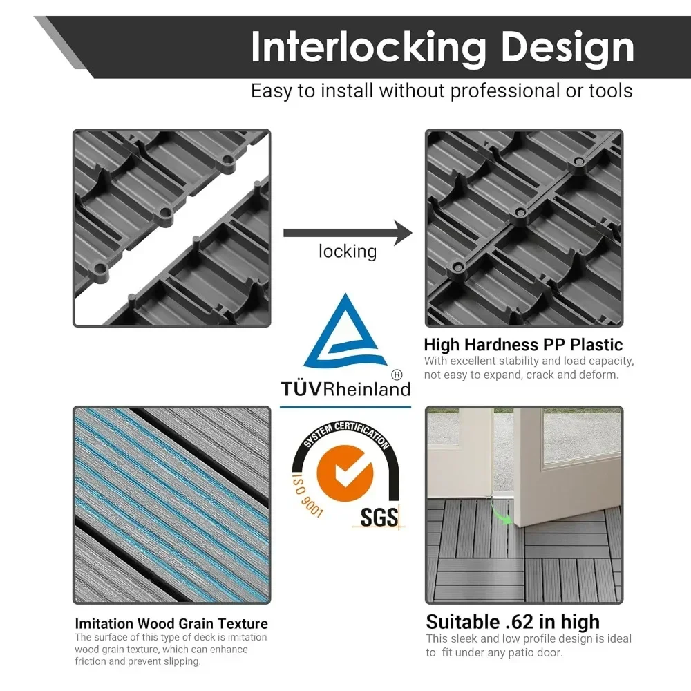 Plastic Interlocking Patio Deck Tiles, 12