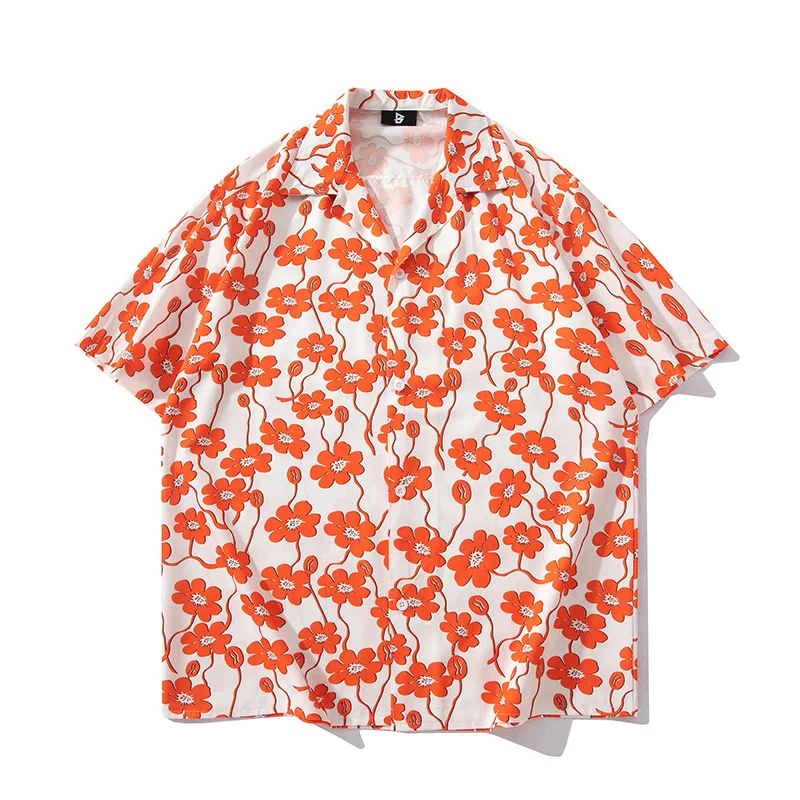 Japanese Retro Flower Shirt Men's New Y2k Hawaii Loose Trendy Brand Summer Drape Half-sleeved Couple with The Same Style