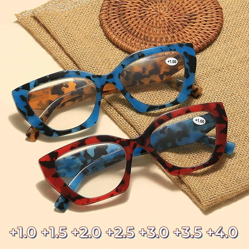 

New Cat Eye Large Frame Polygonal Reading Glasses Women's Trendy Butterfly Presbyopia Glasses Anti Blue Light Computer Glasses