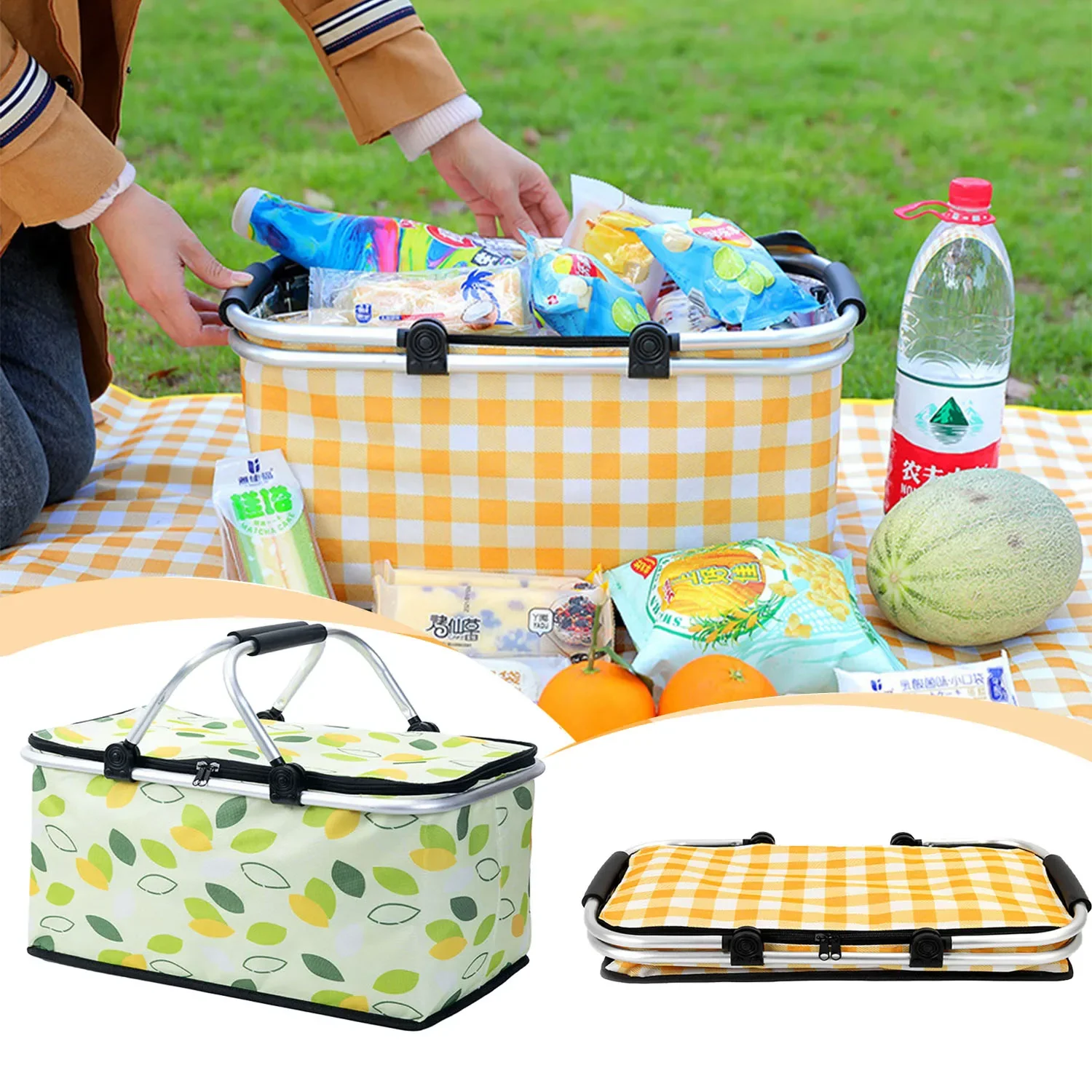 

Picnic Basket Collapsible,Folding insulated Lunch Bag Beach Basket Cooler Bag Leak-Proof Portable Camping Ultra large capacity