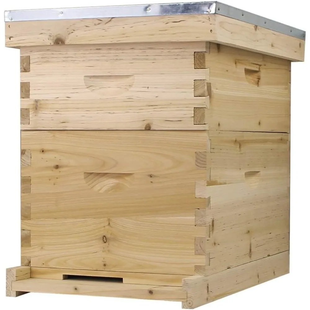 

8-Frame Beehive Kit – Complete Langstroth Hive with 1 Deep & 1 Medium Box, Wax-Coated Foundations, Telescoping Cover
