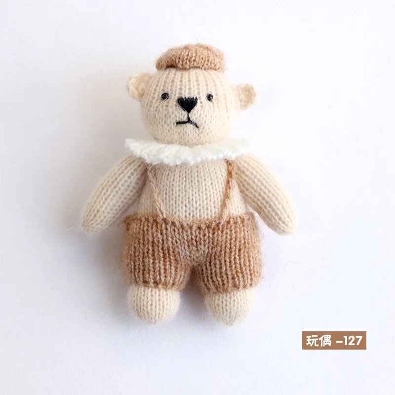 Newborn Photography Props Cute Cabinet Crochet Knitted Bear Toy Purely Handmade Animal Doll Baby Photo Shooting Accessories