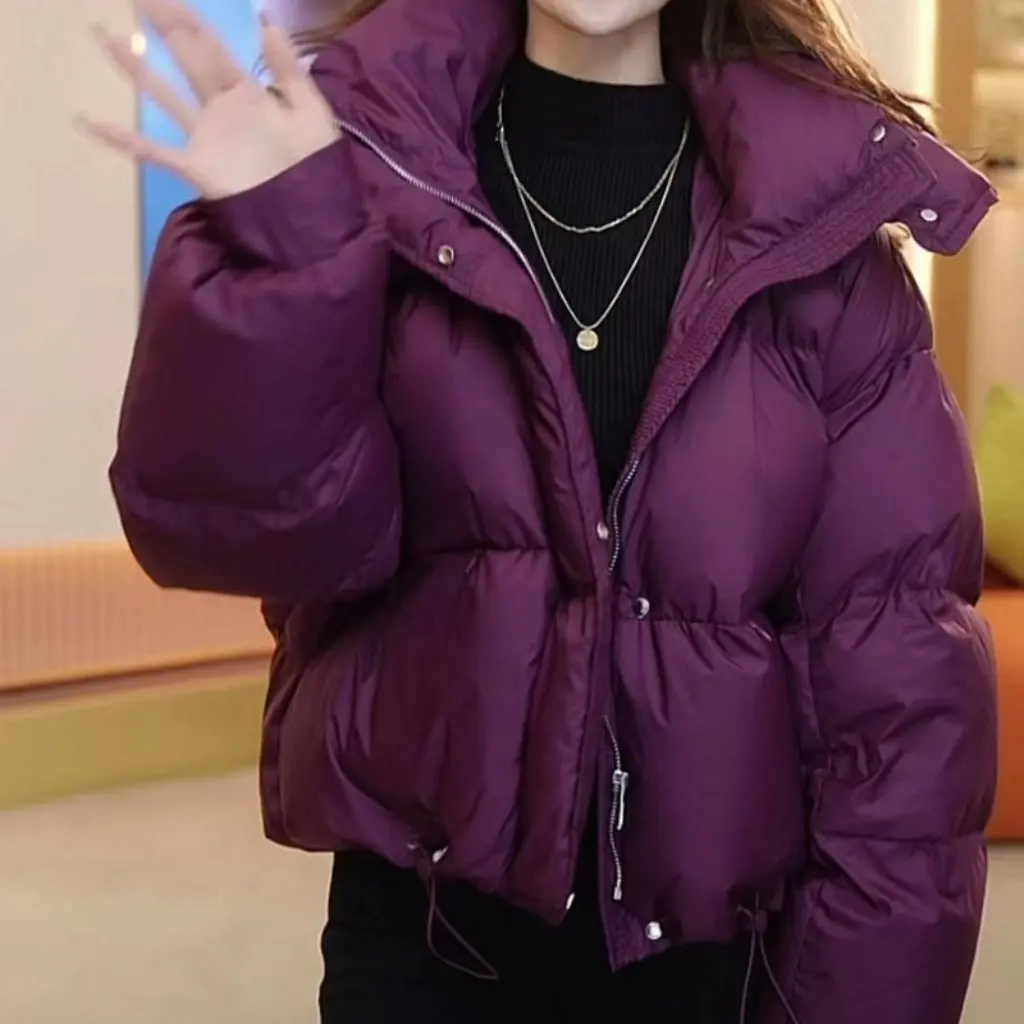 

High-End Women's Cotton Jacket for Autumn Winter Pure Color Hooded Short Outwear Fashion Design