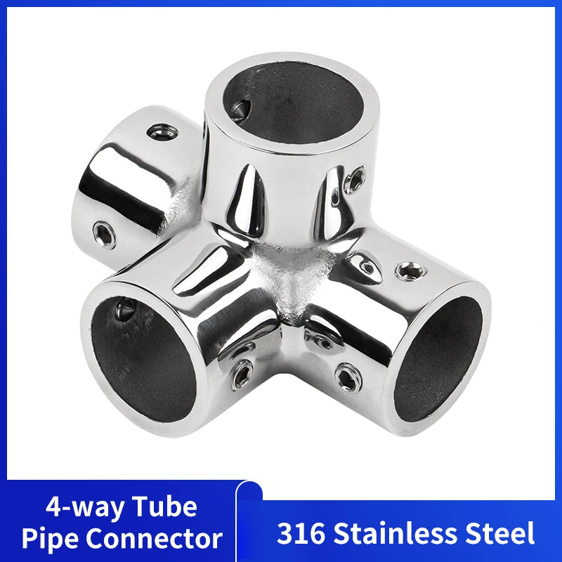 Stainless Steel 4-Way Pipe Connector Boat Hardware Rail Connector For 25mm Pipe Tubing Marine Accessories