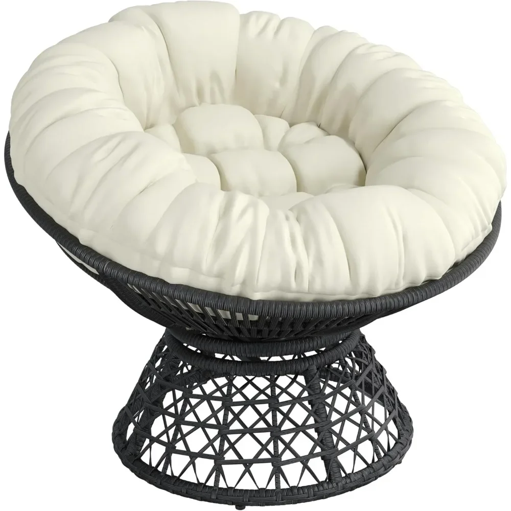 

40" Ergonomic Swivel Wicker Papasan Chair with Thick Tufted Cushions, High Capacity Frame, 360 Degree Rotatable Chairs