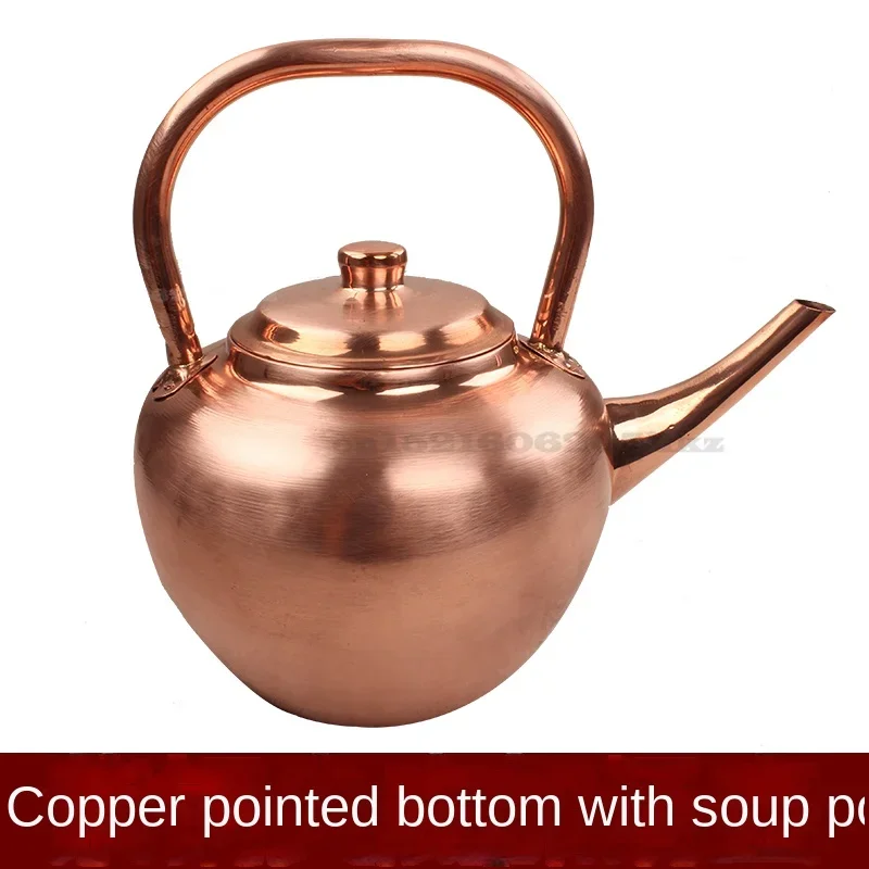 Large-Capacity Copper Pot, Flat-Bottomed Kettle, Handmade Soup Pot, 5L Gas Stove Suitable, Cookware Essentials