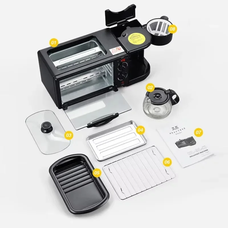 Household Multifunction Breakfast Maker Machine, Sandwich Maker, controle de temperatura, 3 em 1