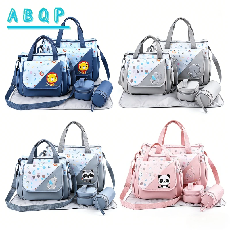 

Новый набор из 5 предметов: сумка для подгузников с мультяшным принтом, большая вместительная многофункциональная портативная сумка для хранения детских принадлежностей для прогулок