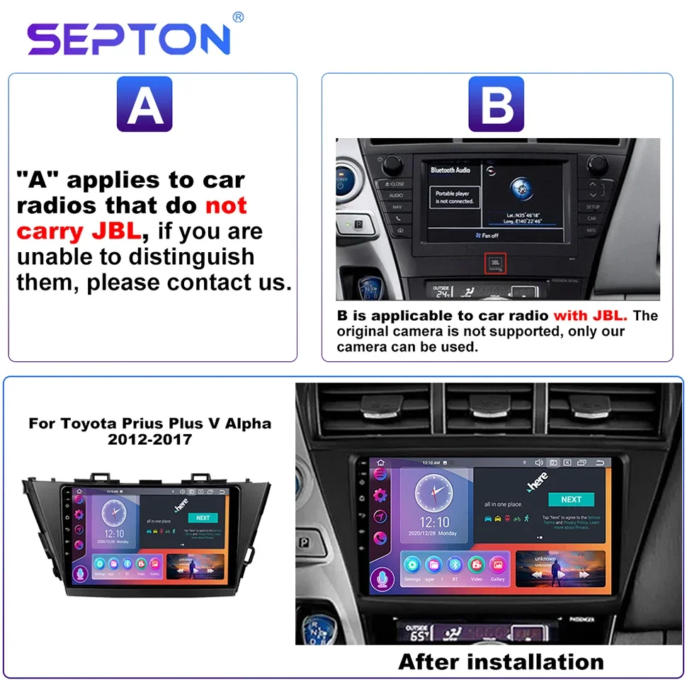 SEPTON Android Head Unit 8+128G 4G Car Radio for Toyota Prius Plus V Alpha 2012-2017 GPS Multimedia Video Player Audio Stereo