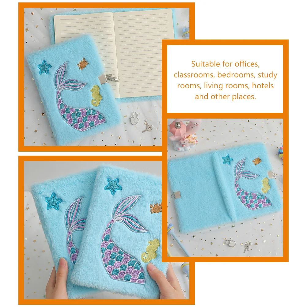 Imagem -05 - Plush Locked Notebook para Meninas Mermaid Tail Diary Cadernos Bloqueáveis para Tirar a Capa das Almofadas Cartoon Notepad