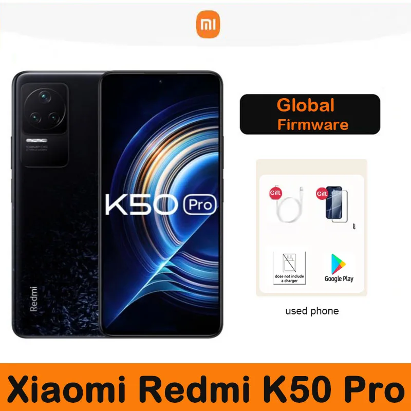 Firmware mondial Xiaomi Redmi K50 Pro 5G Google Store MTK Dimensity 9000 Global 2K OLED charge rapide 108MP OIS caméra téléphone utilisé