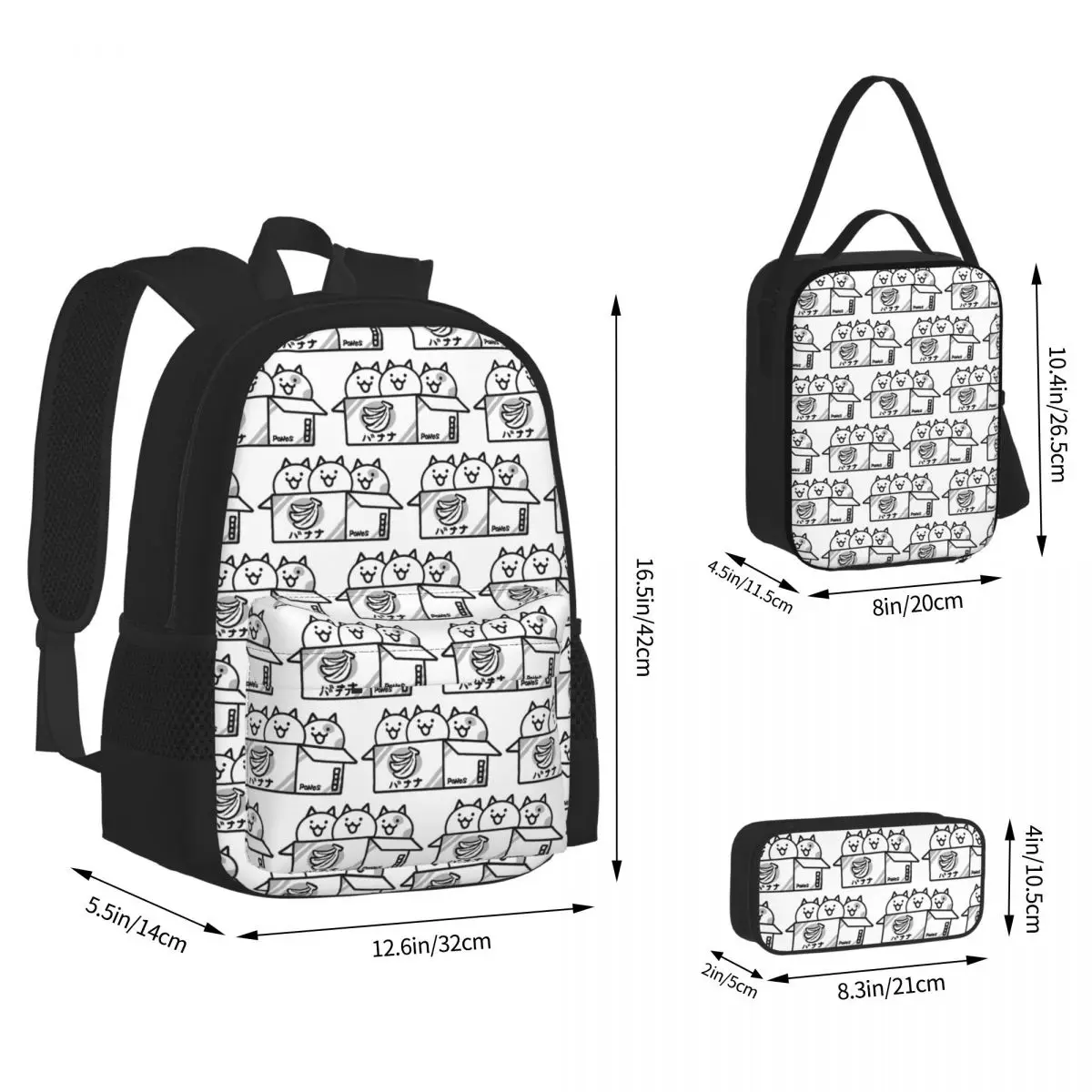 Battle Cats Backpacks Students Bookbag School Bags Children Rucksack Lunch Bag Pen Bag Three-Piece Set
