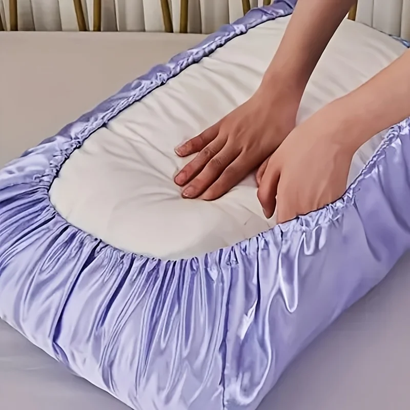 2pcs Soft Satin Pillowcase with Elastic Offering Excellent Stretchability to Fit Pillow of Various Shapes Suitable for Both Home