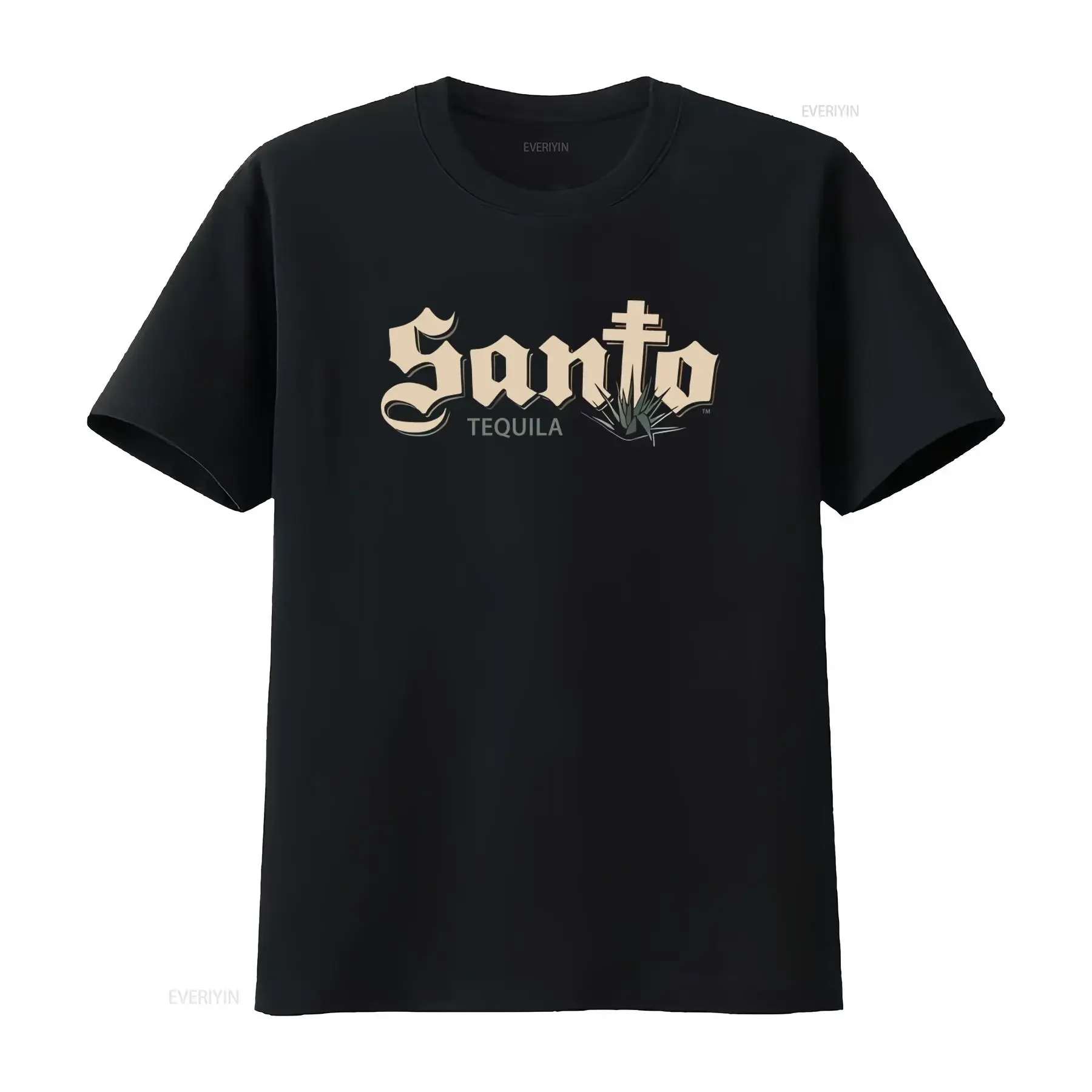 Santo Tequila Men's Black T Shirt Stylish Design with Agave and Cross Motif Size M vintage Washed Versatile Comfortable