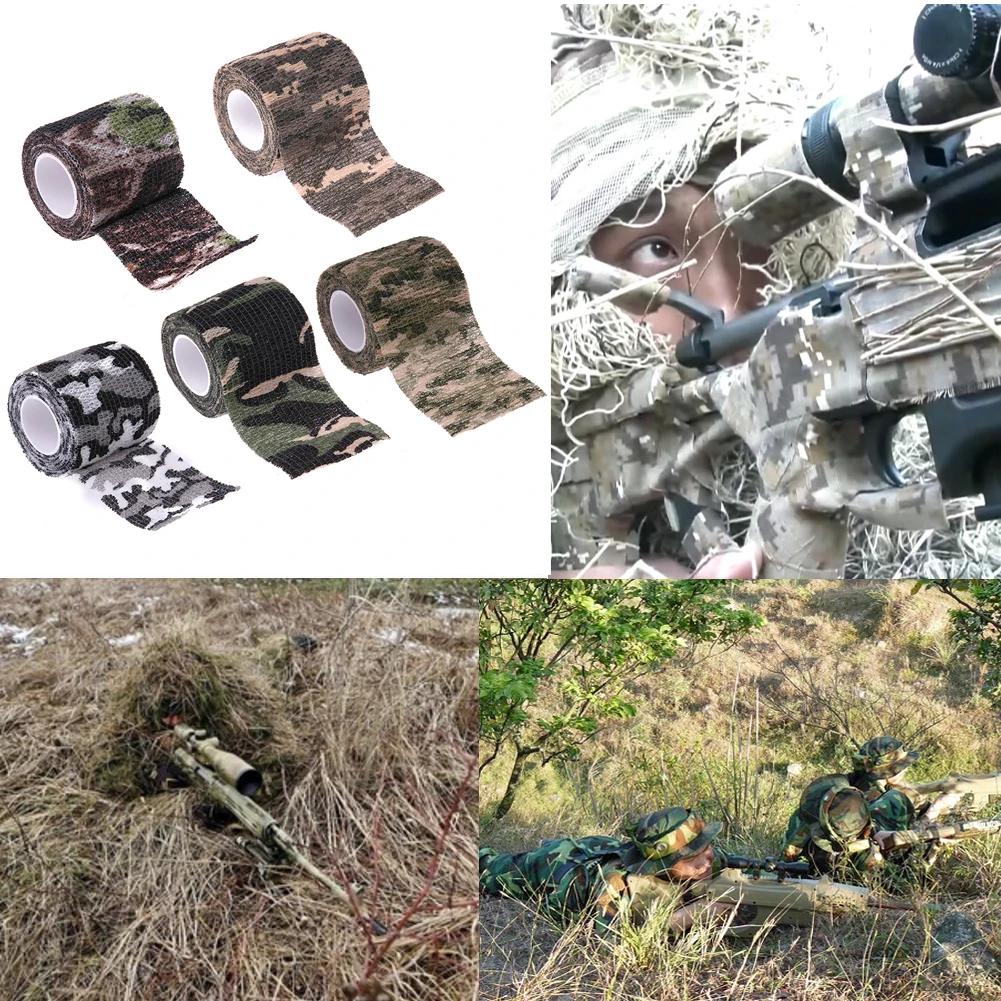 Tactical Camo Tape Self-Adhesive Camouflage Tape Outdoor Hunting Shooting Stealth Tape Rifle Gun Stretch Wrap Cover