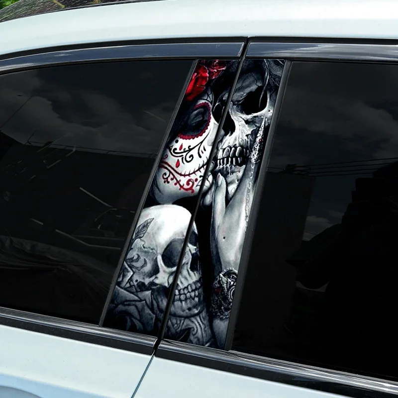 1PC Gothic Style Skull Couple Car Stickers Funny Auto B Pillar Waterproof Decoration DIY Car Doors Pillar Sunscreen PET Decals