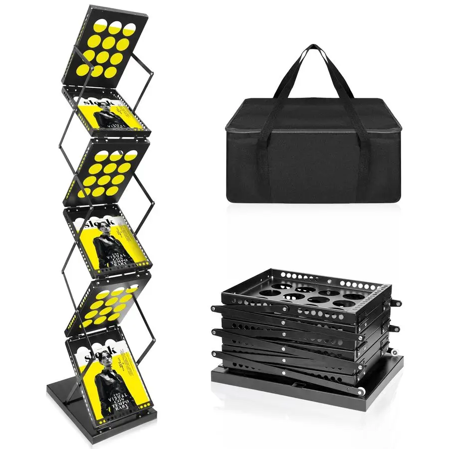 Rak Buku, 6 Kantong Rak Brosur Logam Berdiri di Lantai Rak Majalah Rak Display Brosur Dua Sisi