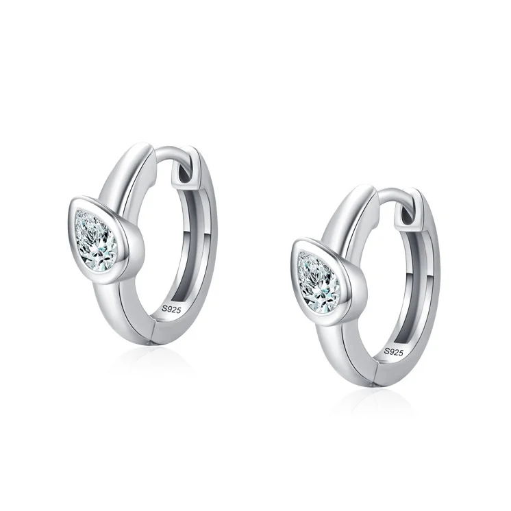 

S925 Sterling Silver Huggie Earrings Women Waterdrop-shaped Diamond Elegant Wedding Party Gift