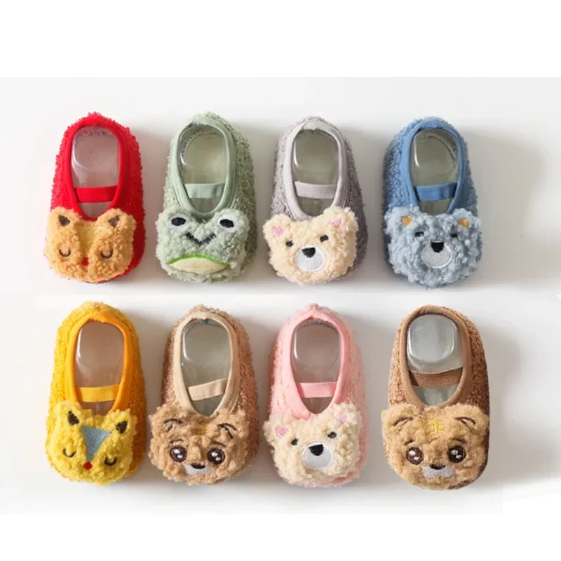 24 Autumn Winter Cartoon Baby Prewalker Socks Antiskid Children Indoor Slipper Socks Soft-soled Infant Cute First Walkers Shoes