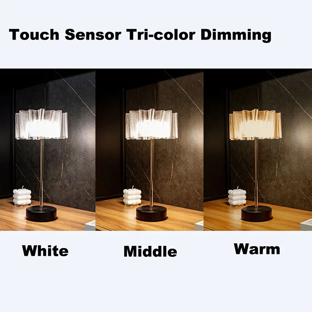 Rechargeable LED Night Light Desk Lamps 3 Color Touch Metal Table Lamp Bedside Outdoor Dining Written Lights Room Decor Gift
