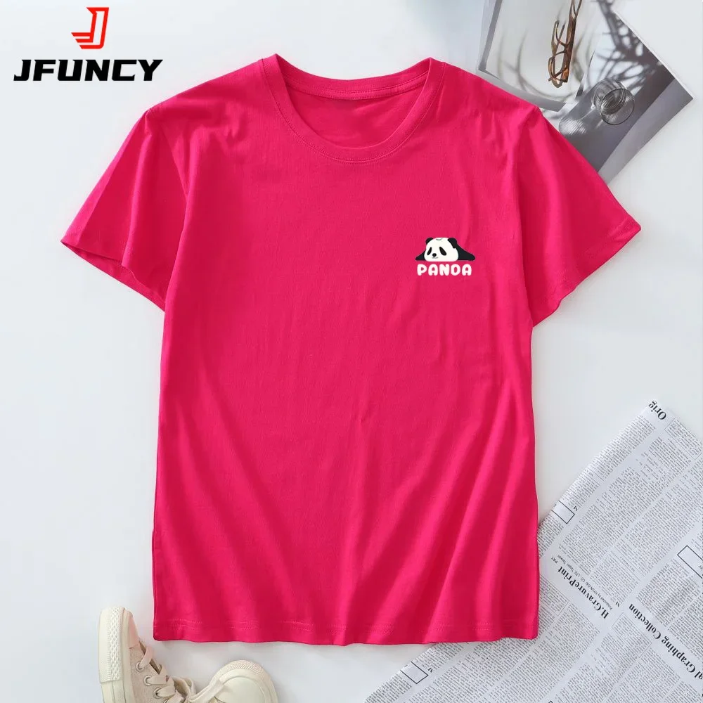 Summer Women Tees Oversized T-shirt 100% Cotton Woman Clothes Short Sleeve Tops Fashion Panda Graphic T Shirts Female Tshirt