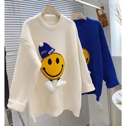 2023 New Women's Coat Smiling Face Sweater Knit Tops Plus Size Autumn Clothing Pullovers Korean Style Clothes Sweaters Jumpers