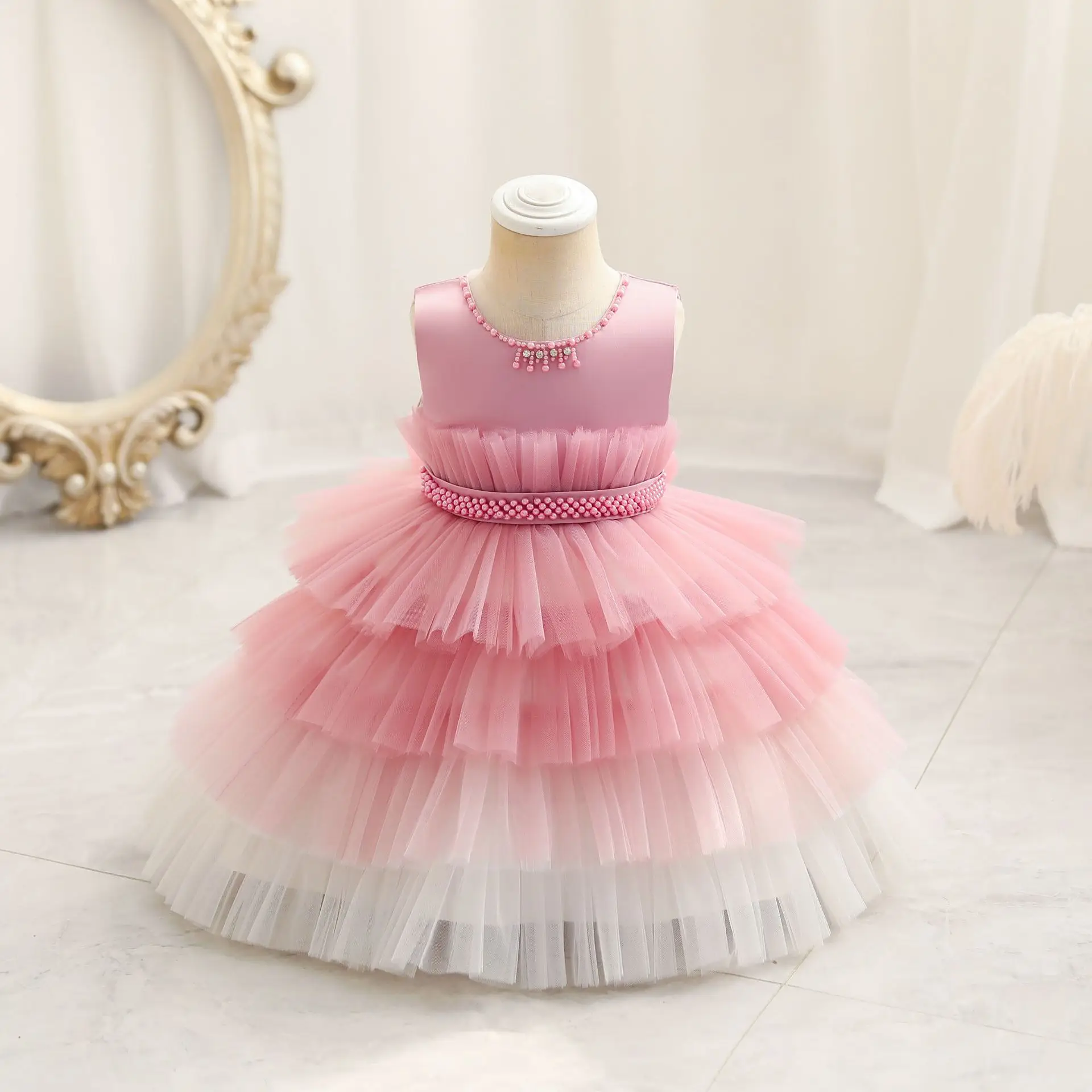 

Grace Stylish Toddler Ruffled Baby Toddler Beaded Birthday Party Formal Pageant Flower Girl Dress