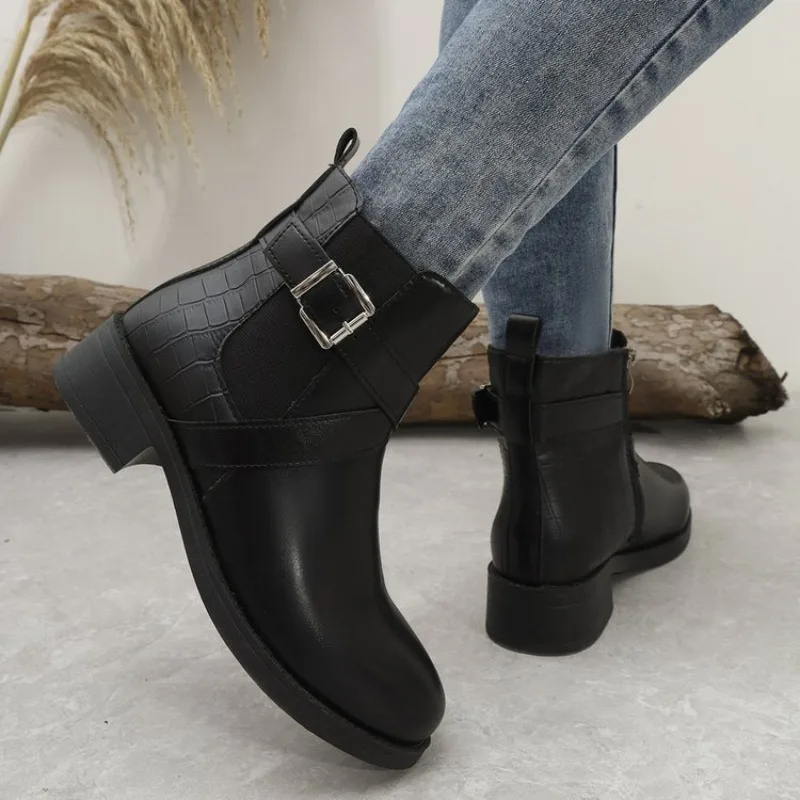 Women's Ankle Boots High Quality Casual Leather Boots Side Zipper Women Short Boot Luxury Black Women Chelsea Boots Botas Mujer