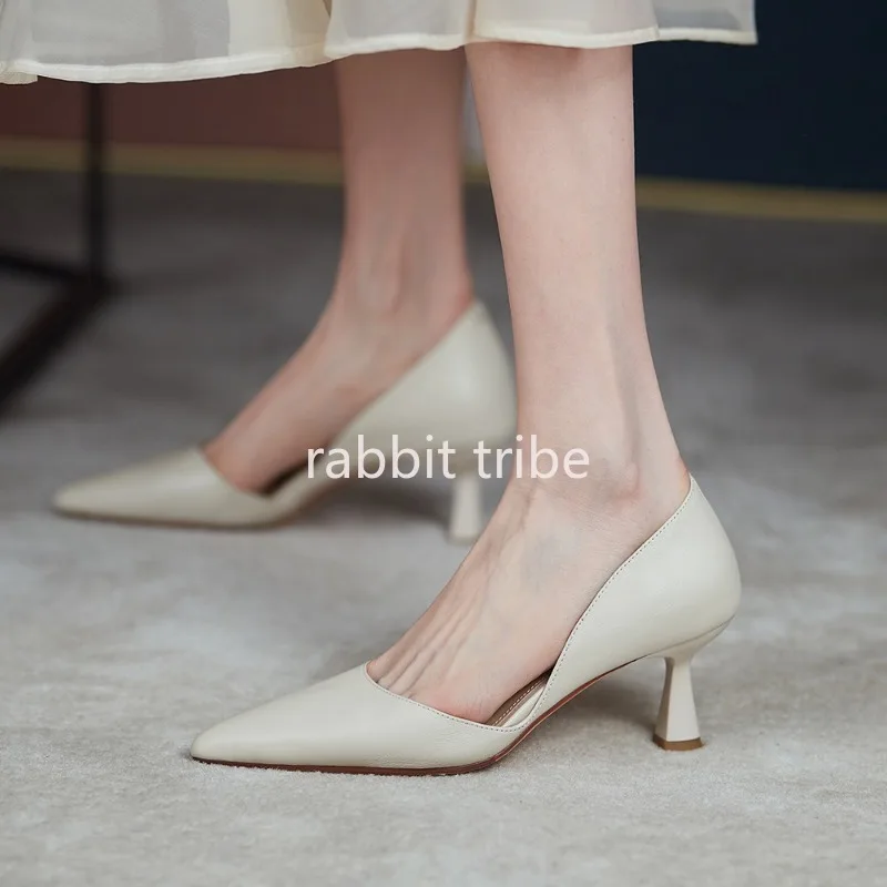 صنادل نسائية مكونة من قطعتين بتصميم عصري جديد لعام 2025 مع وجه جلدي مدبب، صنادل نسائية فاخرة بكعب عالٍ #3