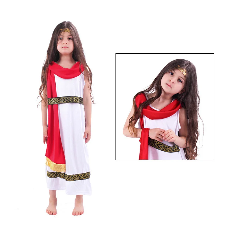 Kids Child Roman Grecian Greek Athena Goddess Cosplay Costume for Girls Fantasia Infantil Halloween Purim Mardi Gras Party Dress