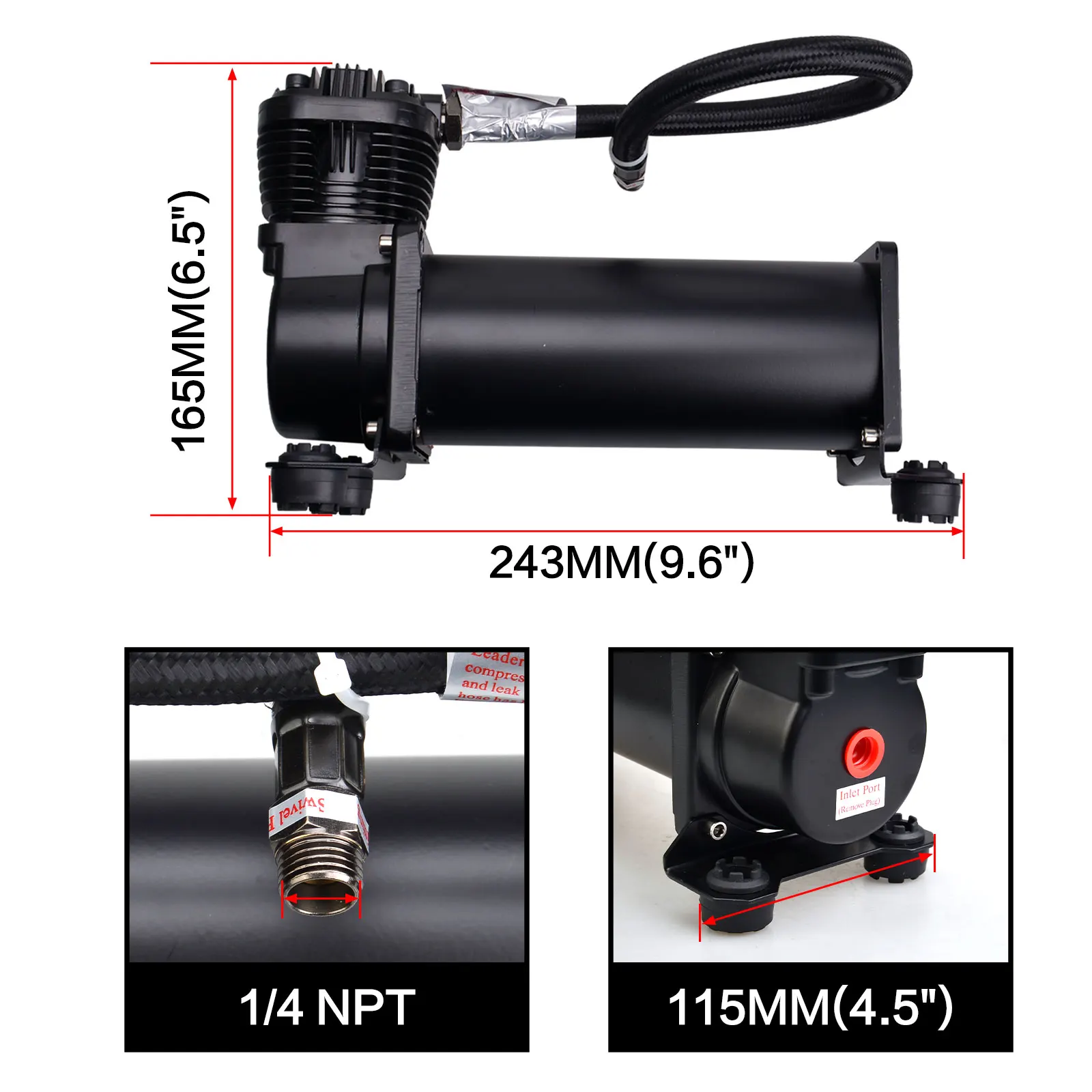 Super Silent 70DB SQ495 DC 12V 300PSI OUTLET 3/8 or 1/4 CARTEEAIR Car Air Suspension Compressor/ Pump Silver / Black