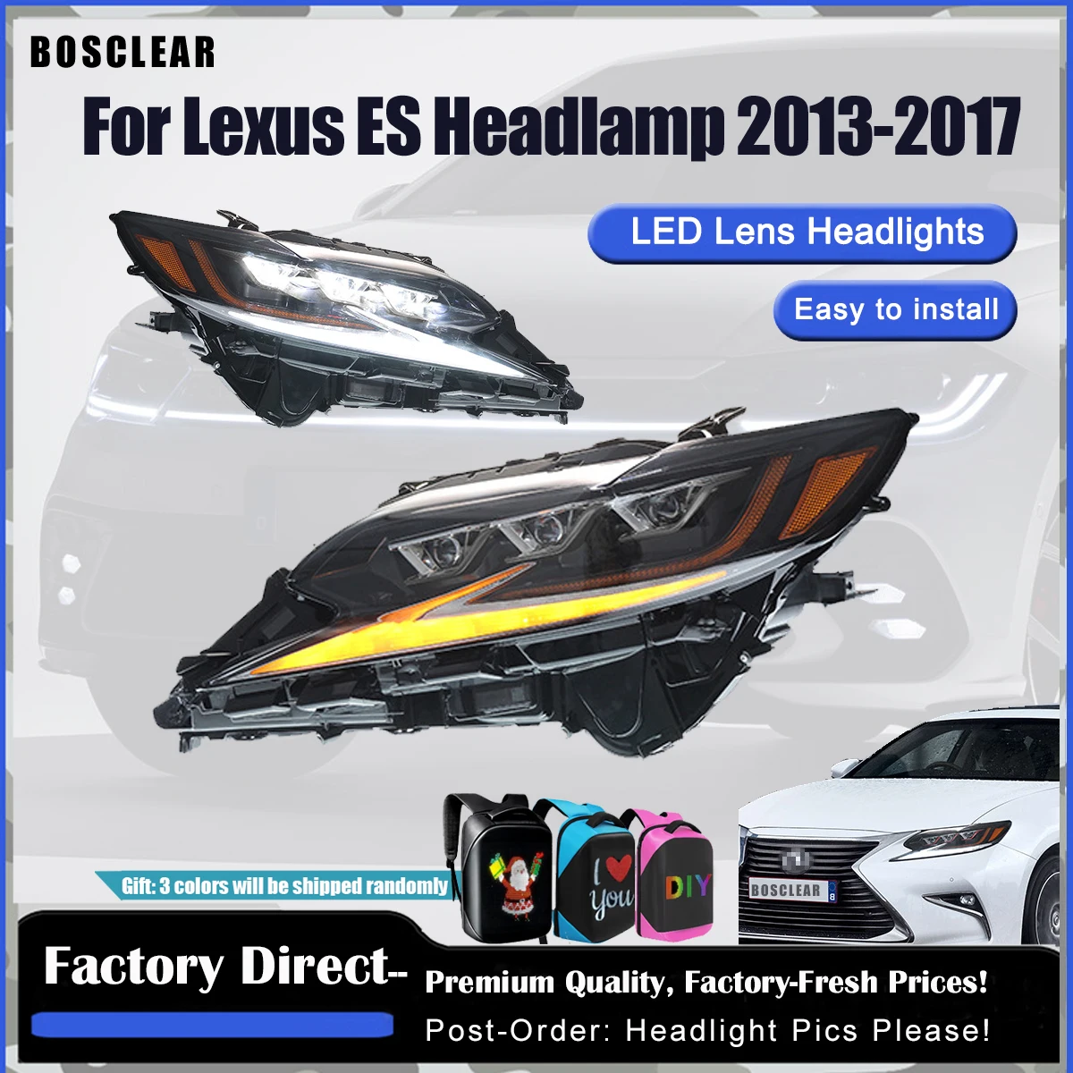 

Автоматическая фара в сборе для Lexus ES200 ES250 ES300 ES350 2013-2017, обновление светодиодов с тремя линзами проектора, аксессуары для автомобильных фар