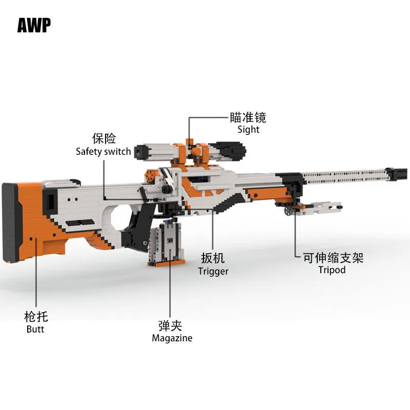 2000pcs MOC Building blocks CSGO Series AWP/AWM sniper rifle can shoot gun weapon set toys for boys kids Christmas gift