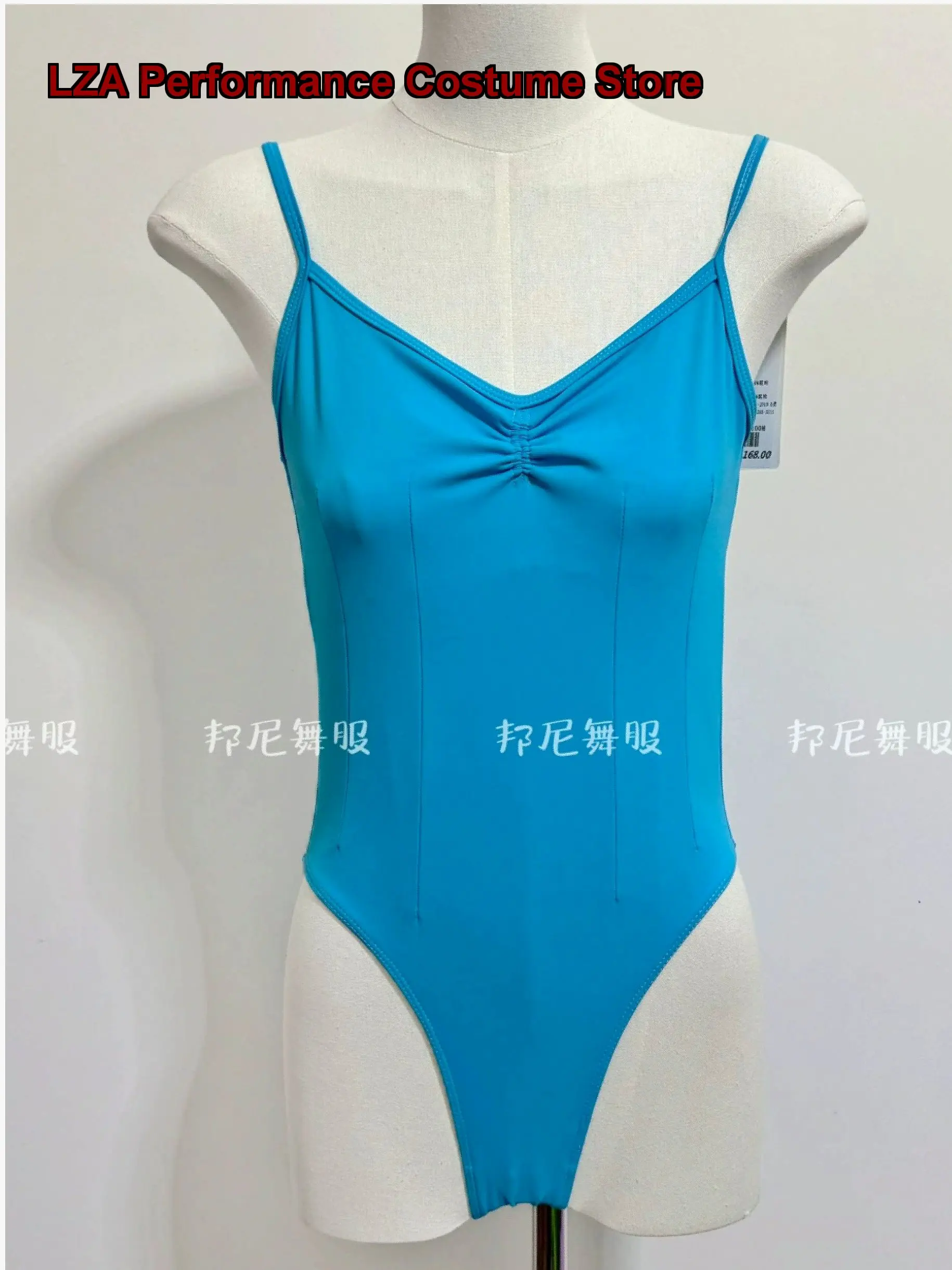 Maillot de Práctica para Mujer Adulta, Traje de Gimnasia para Examen Artístico, Azul Lago y Rojo Rosa, Unitard de Entrenamiento