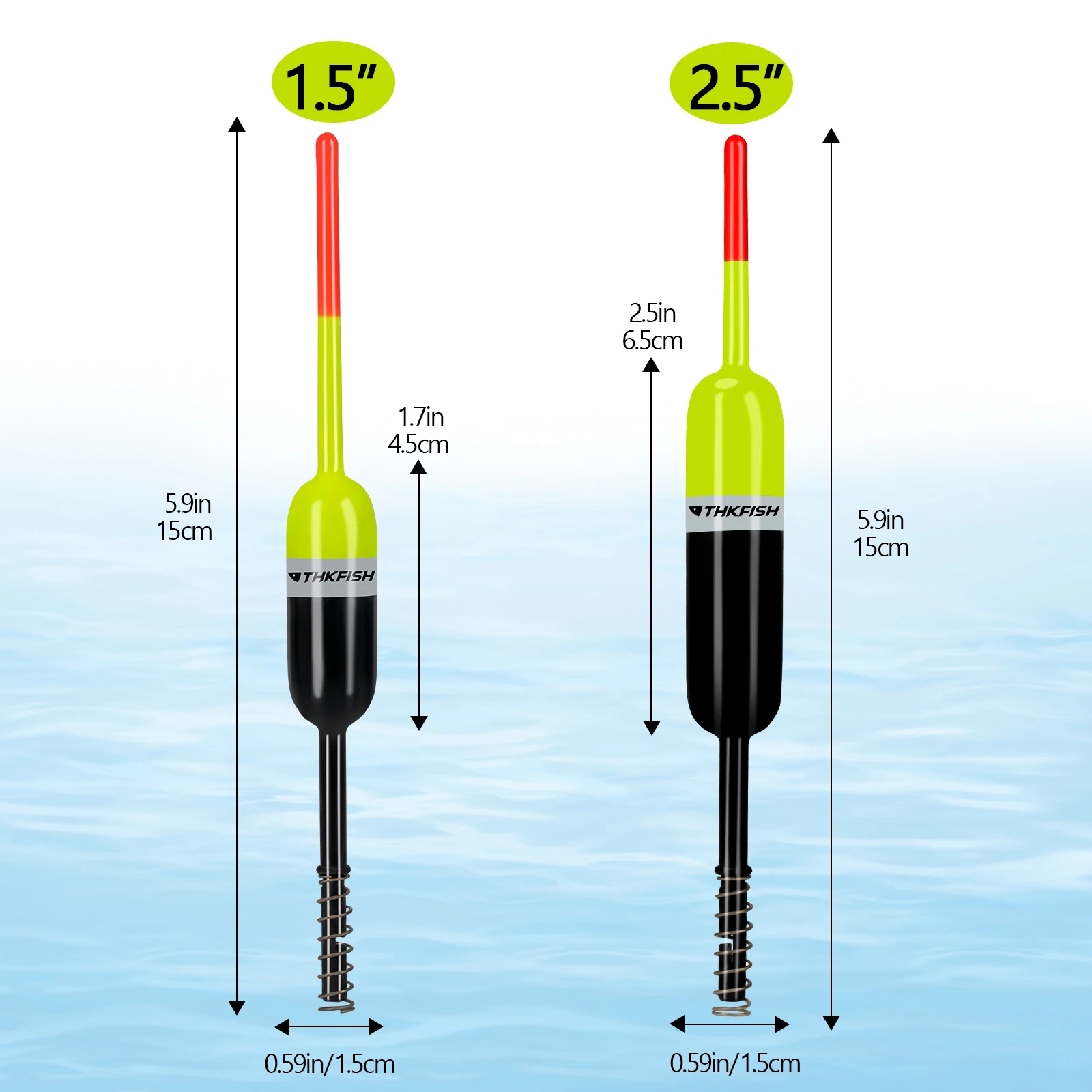 THKFISH 5pcs Spring Fishing Floats 1.5in 2.5in Balsa Wood Fishing Slip Bobbers Buoys For Crappie Bass Sea Fishing Buoy Bobber