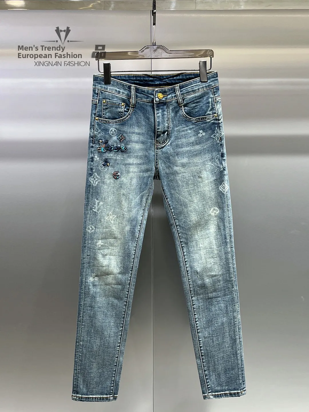 

Faionable Printed Jeans Men's Slim Fit Waed Cotton Polyester Blend Comfortable Breathable Spring Summer New Arrival