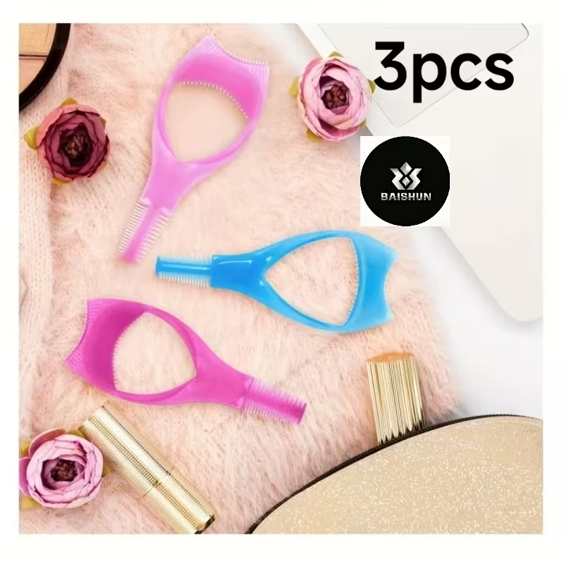 3Pcs 3-in-1 Eyelash & Eye Makeup Tools, Random Color, Multifunctional Eyeliner Aid Tool, Lash Guard Applicator, No Battery Requi