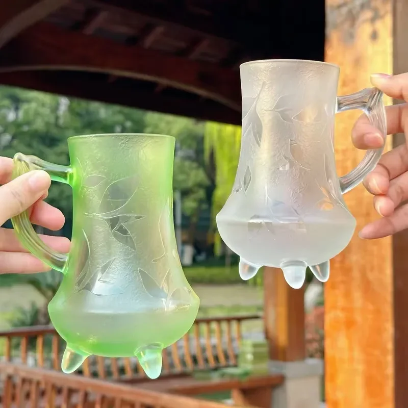 Yingcui Transparent Green Glass Tea Cup Elegant Clear Texture Coffee Mug Desktop Decor Gift Set for Home Office Use Modern