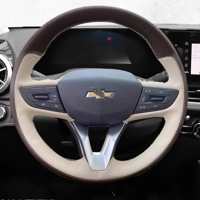

Для Chevrolet Monza Cruze Crvalier Malibu Captiva сшитый вручную черный, белый цвет из натуральной кожи чехол на руль автомобиля