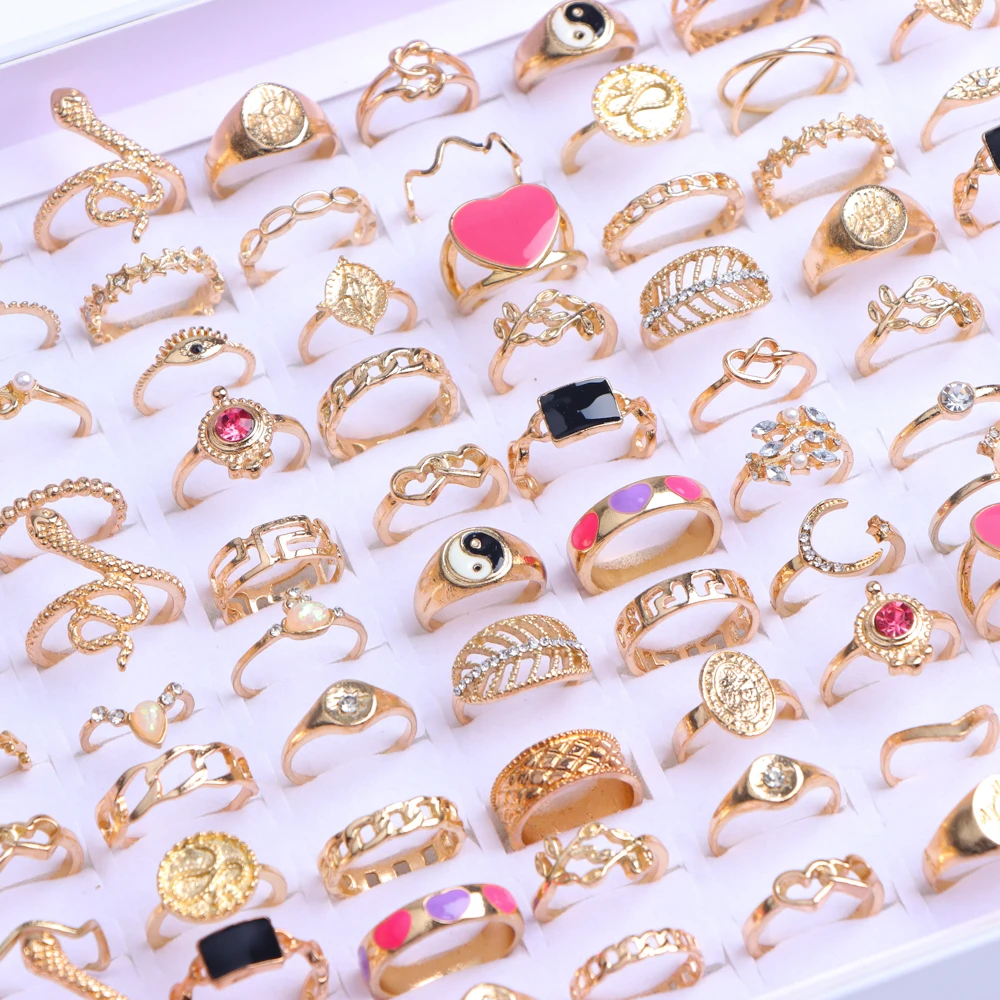 20/30/50 قطعة/الوحدة موضة جديدة سحر أنيقة البوهيمي حجر الراين خواتم الاصبع للنساء مزيج نمط مجوهرات هدايا الحفلات اكسسوارات